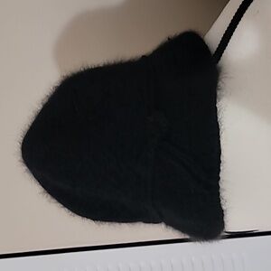Black fuzzy beanie bucket hat one size women's